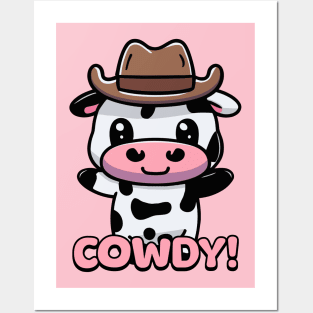 Cowdy! Cute Cowboy Cow Cartoon Posters and Art